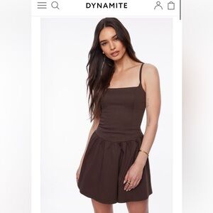 Dynamite Brown Corset flare Mini Dress - Brown Drop Waist Mini Dress